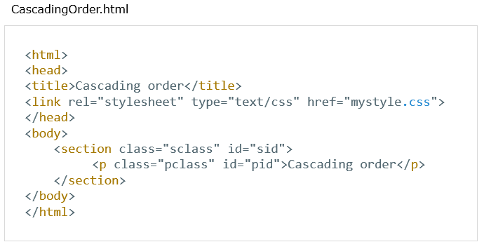 cascading order html code from external file