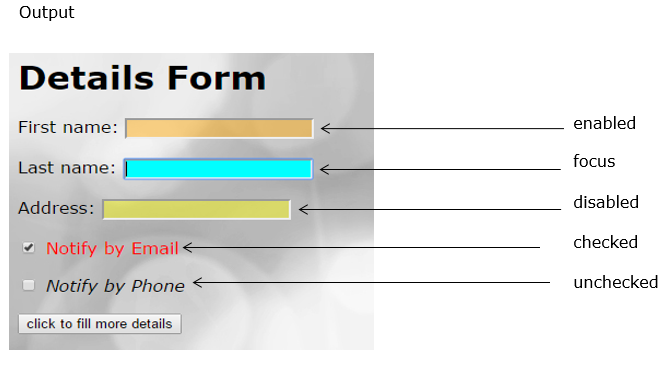 Pseudo Classes output 2