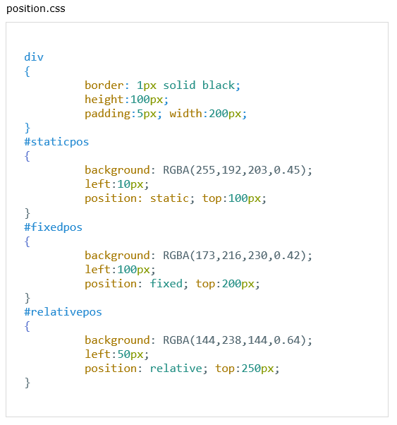 CSS Position Properties css code