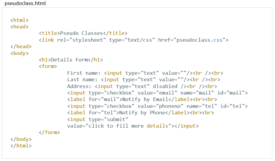 Pseudo Classes html code 2