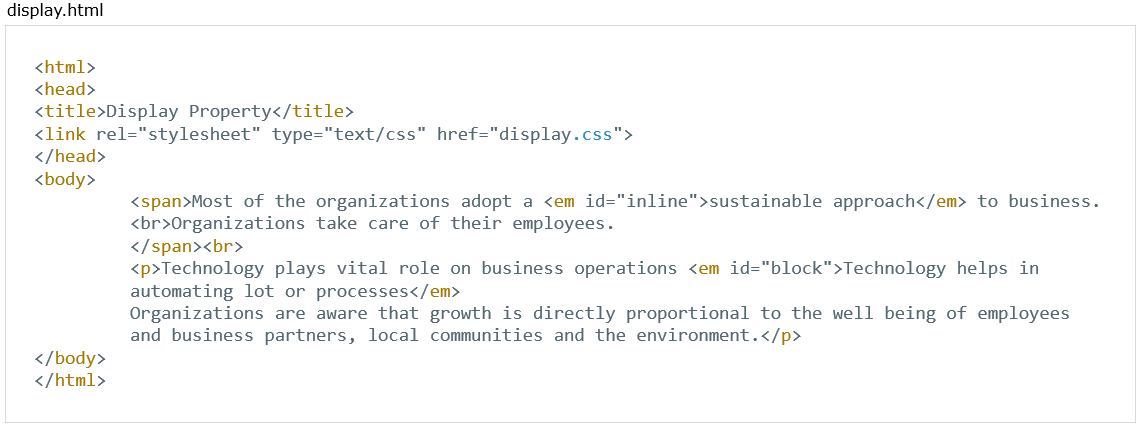 CSS Classification Properties display html