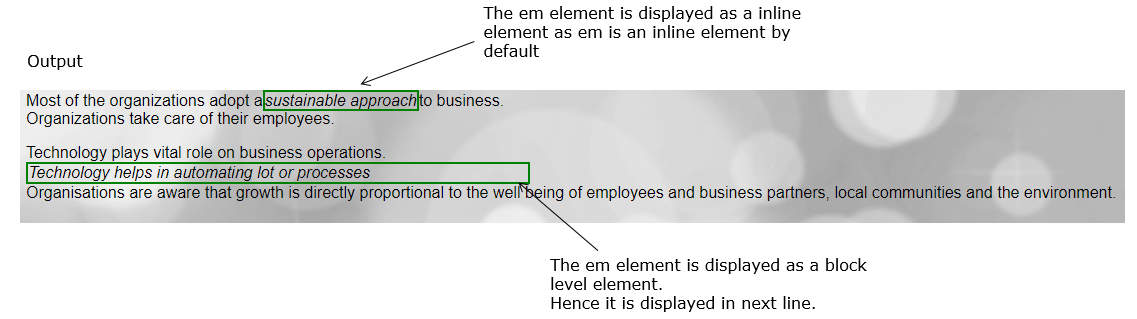 CSS Classification Properties display output