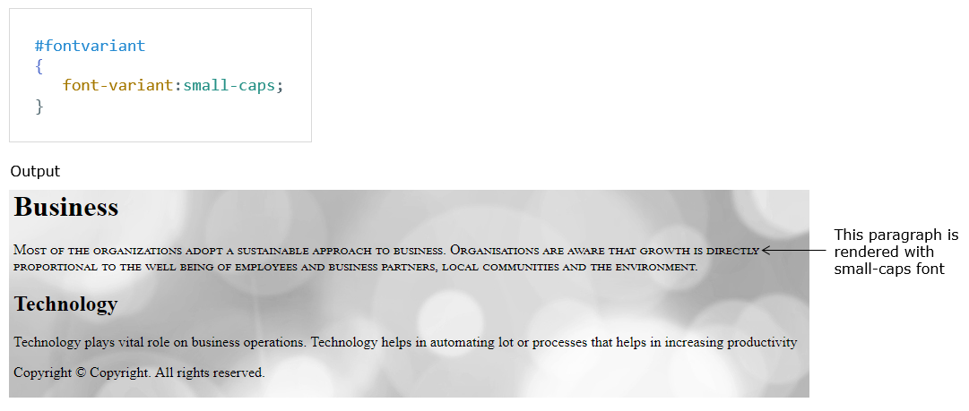 font-style and font-variant property small-caps