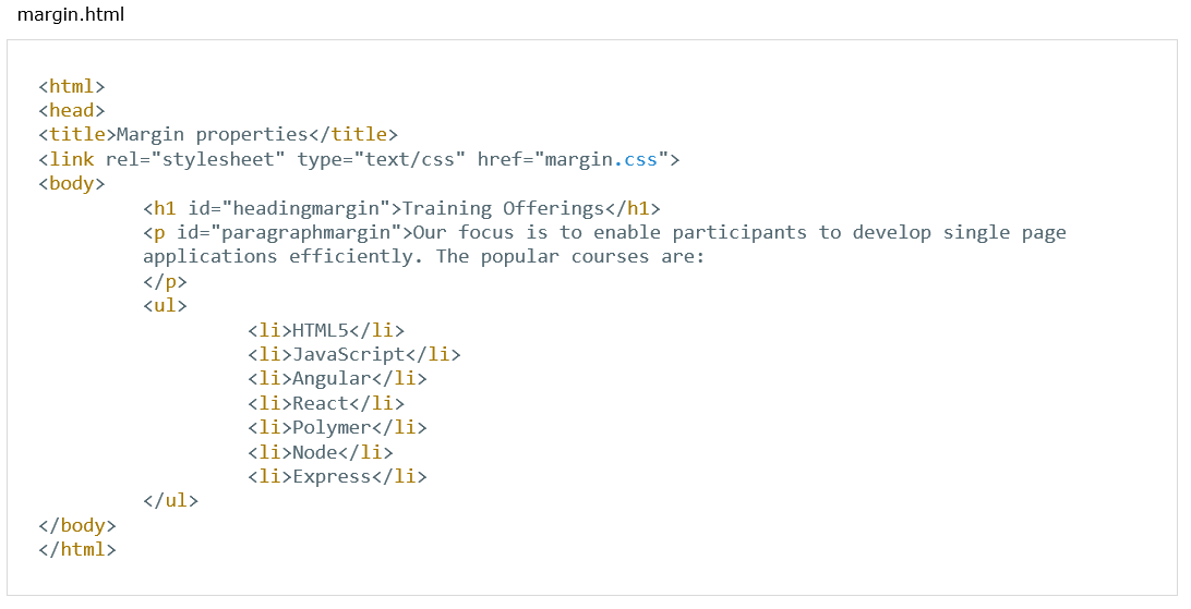 css margin properties html example