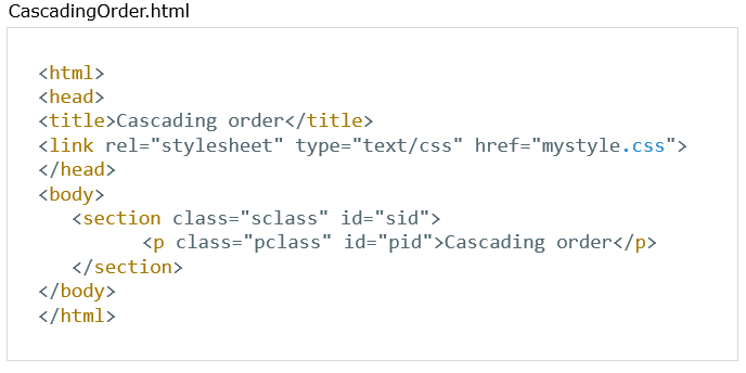 cascading order html code