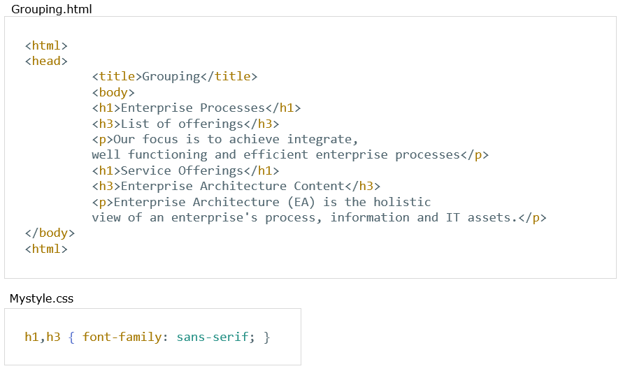 Grouping of Selectors example