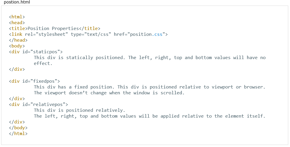 CSS Position Properties html example