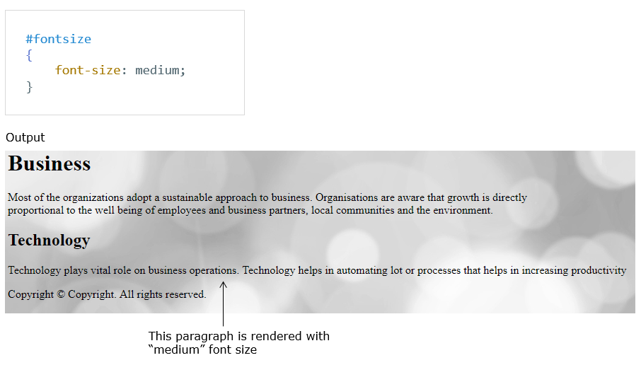 font-size property output 2