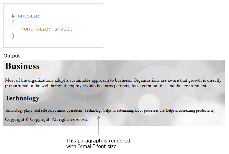 font-size property output