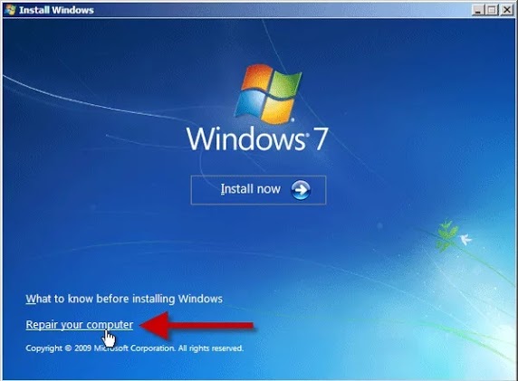 Windows 7 Repair your computer option