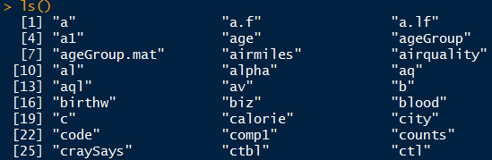 ls() function output in r language