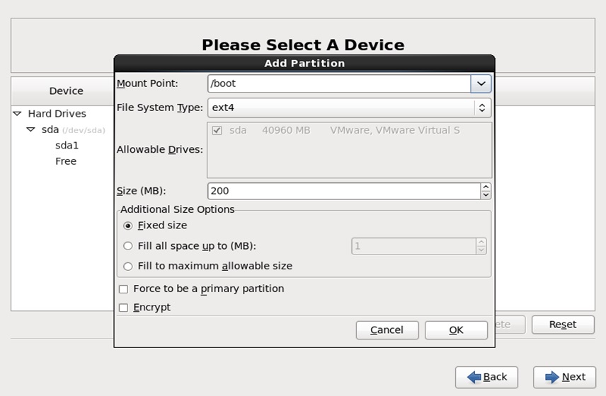 red hat installation add boot partition