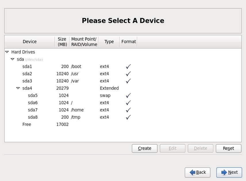 red hat installation add partition finish