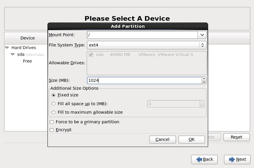 red hat installation add partition