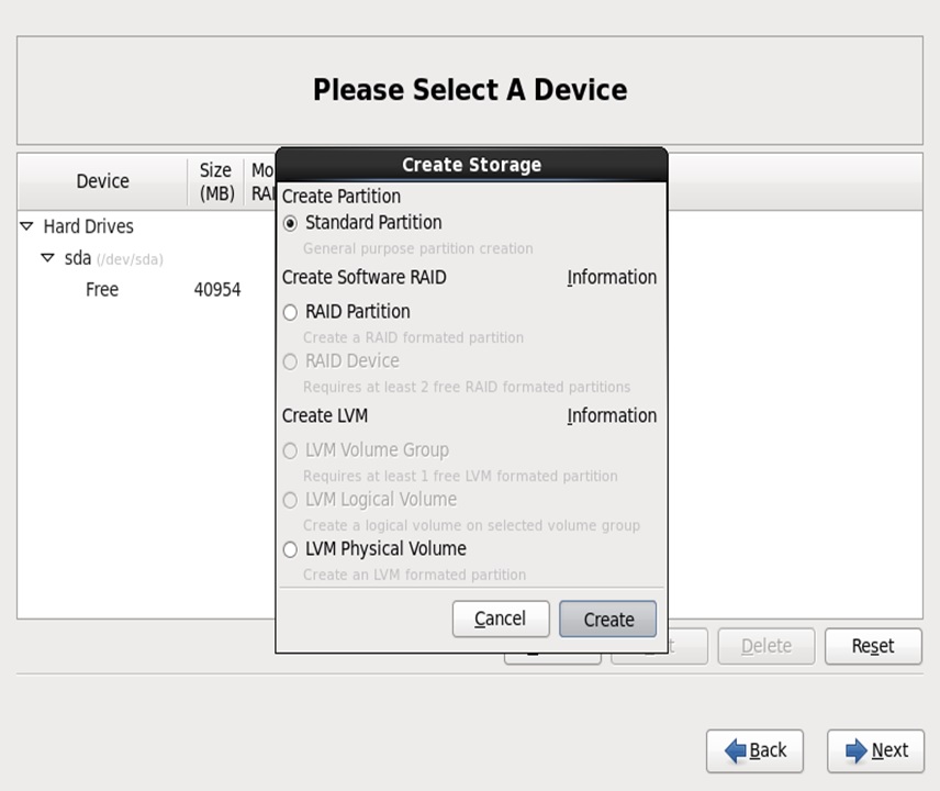 red hat installation create storage