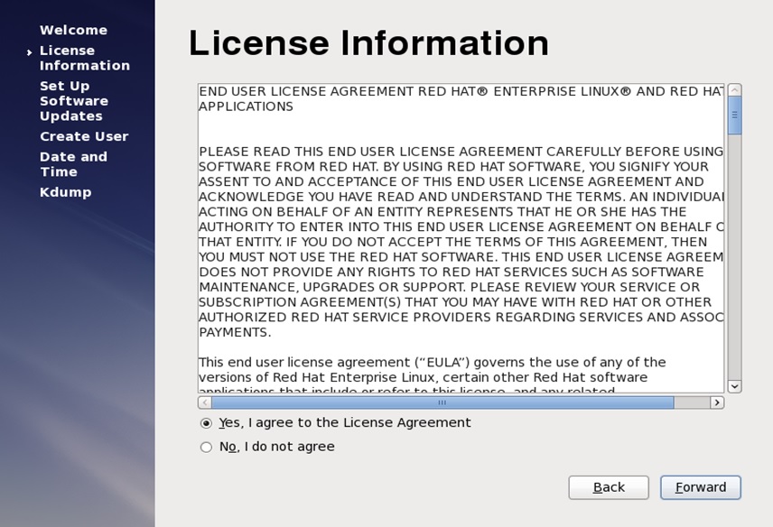 red hat installation license information