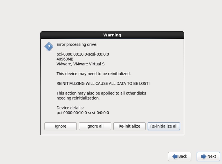 red hat installation re-initialize all
