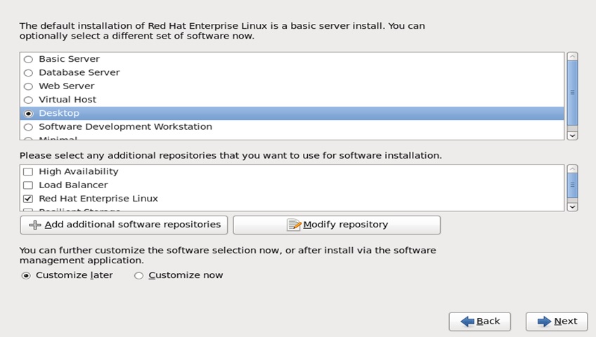 red hat installation select desktop system