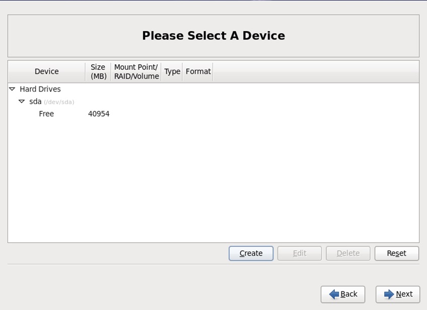 red hat installation select device