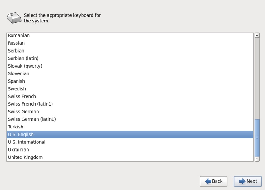 red hat installation select keyboard language