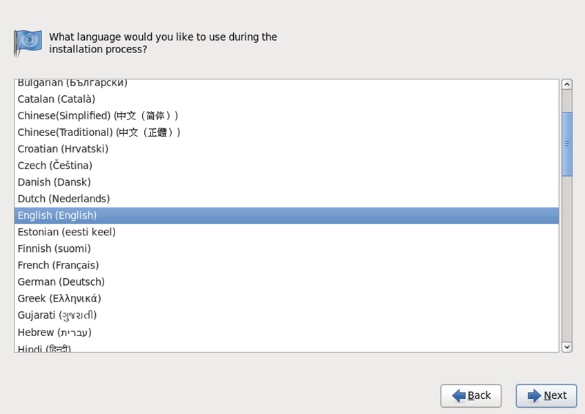 red hat installation select language