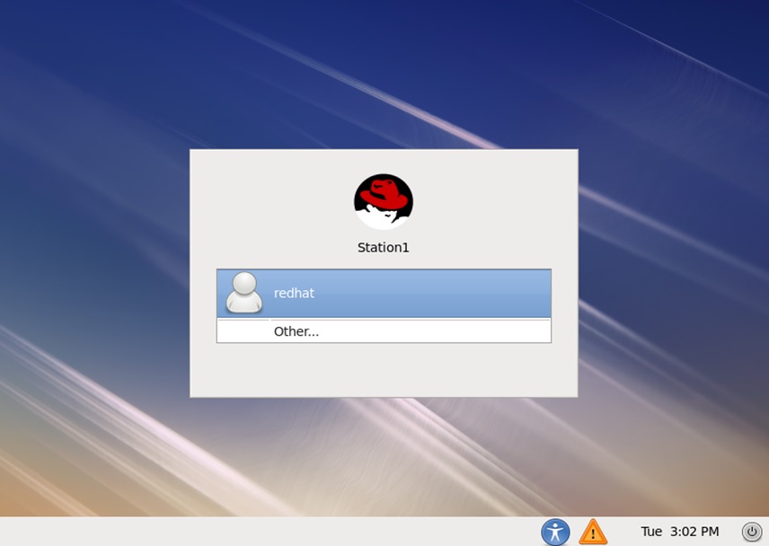 red hat installation select user for login