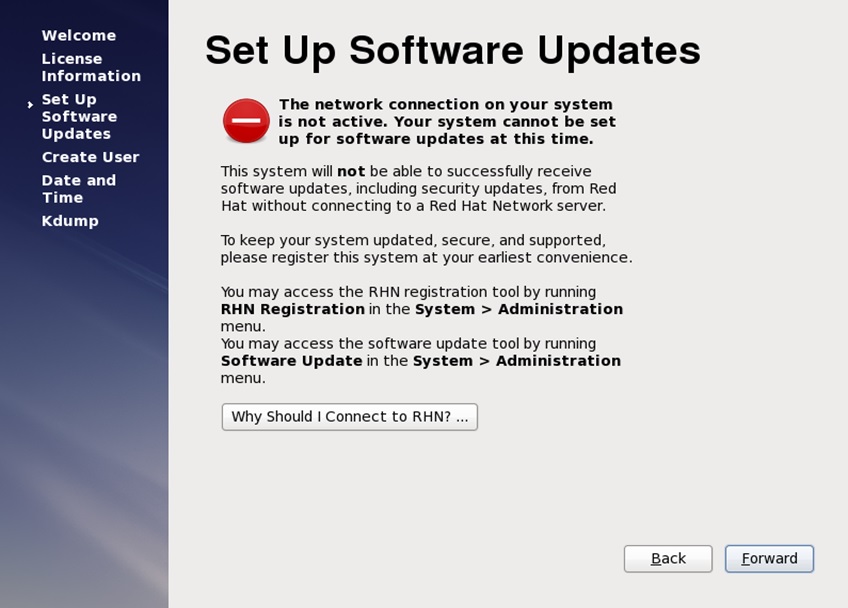 red hat installation set up software update