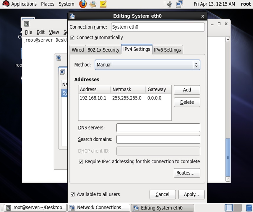 ip setup gui edit system eth0 in red hat